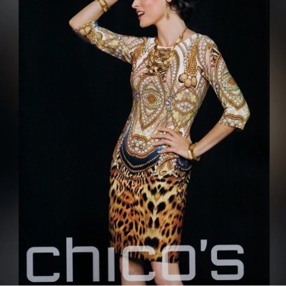 Chico’s Natalie Status Print Midi Dress - Picture 2 of 11